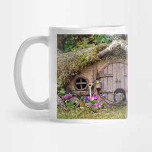 George the mouse in a log pile house - summer flowers Mug